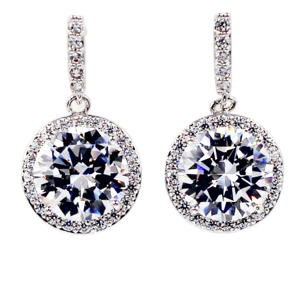 Silver simple large crystal earrings